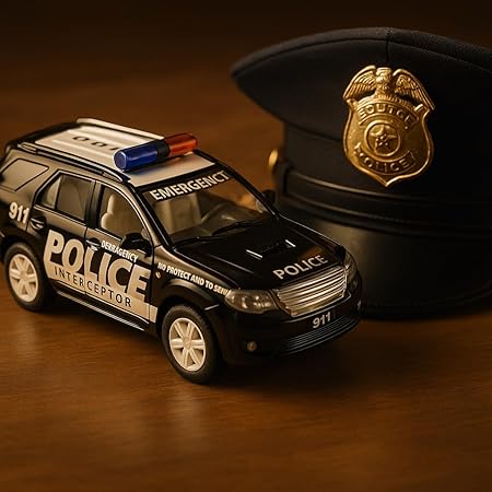 Police Interceptor Fortuner Toy Car – 15 cm Pull-Back Action Model | Black, Non-Toxic Plastic, Soft Edges | Realistic Design for Kids & Collectors
