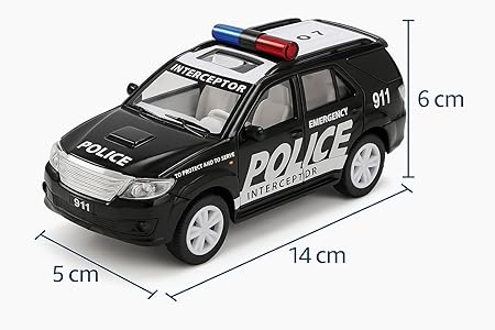 Police Interceptor Fortuner Toy Car – 15 cm Pull-Back Action Model | Black, Non-Toxic Plastic, Soft Edges | Realistic Design for Kids & Collectors