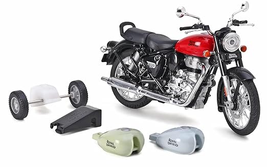 Royal Enfield Classic 350 Bullet Motorcycle Scale Model 1:15 – Interchangeable Fuel Tanks, Convertible Seats, Collectible for Enthusiasts