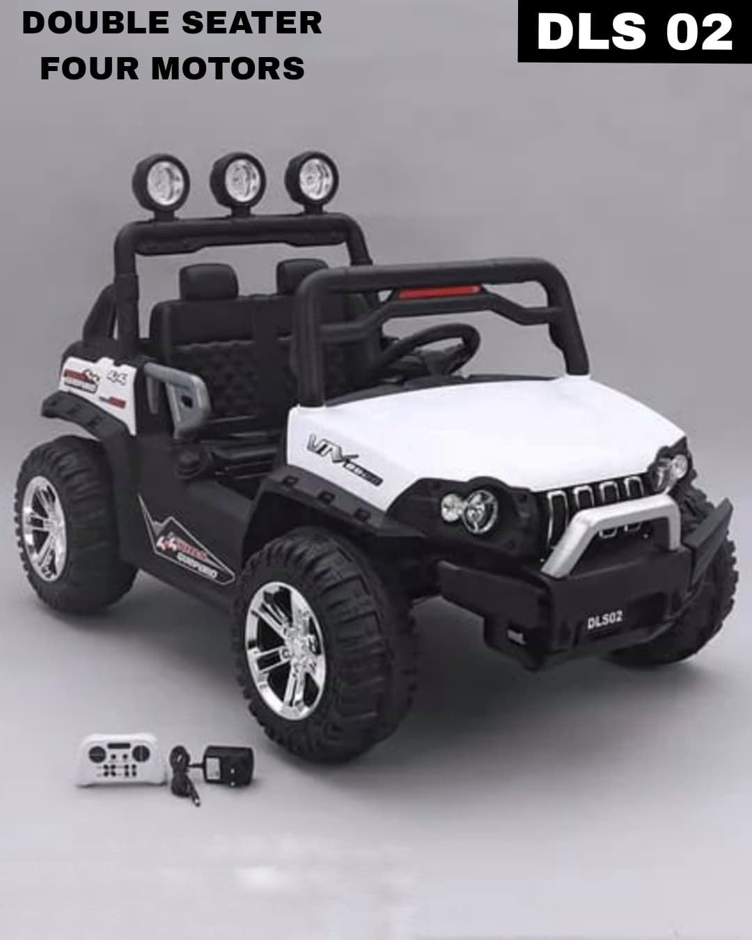 Jeep DLS 02 (12V, Double seater, 4 motors) | Bluetooth Music and Lights | Dual Control Mode