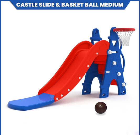 Castle Slide with Basketball for Indoor & Outdoor Use | Kids 2-8Years Old | Toy for Kids |Easy Assembly |30kg Weight Capacity, Multicolor