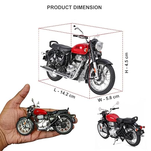 Royal Enfield Classic 350 Bullet Motorcycle Scale Model 1:15 – Interchangeable Fuel Tanks, Convertible Seats, Collectible for Enthusiasts