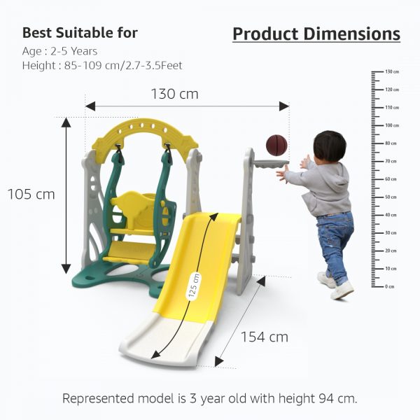 3 in 1 Kids Playset with Slide, Swing and Basketball ring | Penguin Slide