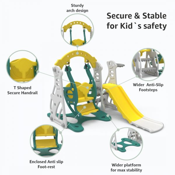 3 in 1 Kids Playset with Slide, Swing and Basketball ring | Penguin Slide