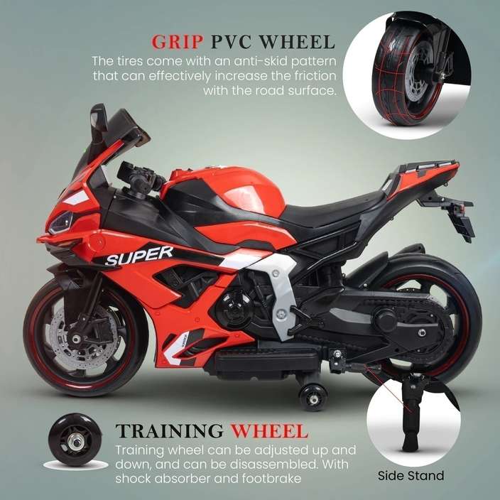 12V Kids Battery Operated Ride On BMW S 1000 RR Bike with Wheels Led Lights and Side Stand